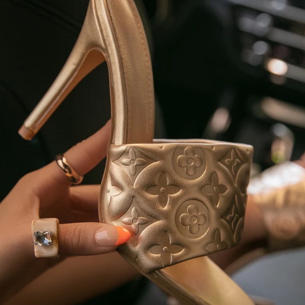 Miss Lola gold shoes mules